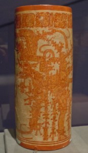 Straight-sided Drinking Cup, Orange on Cream Slip